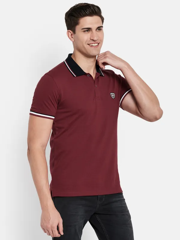 Octave Men Maroon Polo Collar T-shirt