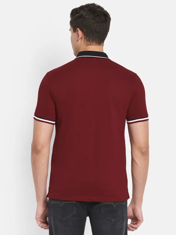 Octave Men Maroon Polo Collar T-shirt