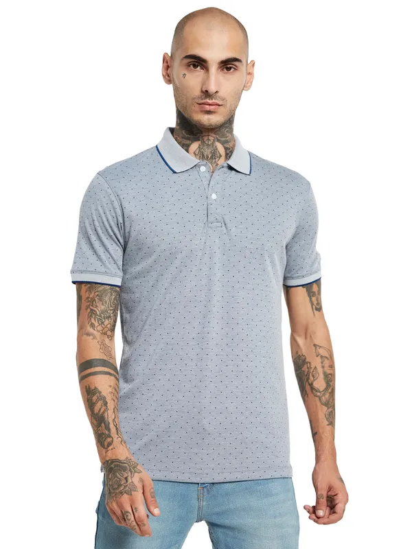 Octave Micro Ditsy Printed Polo Collar Cotton T-Shirt