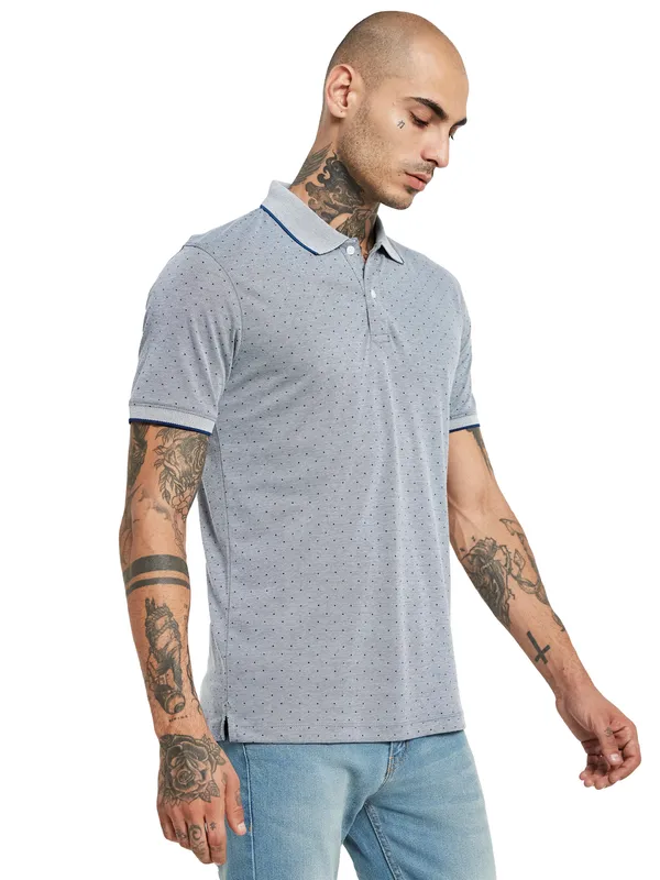 Octave Micro Ditsy Printed Polo Collar Cotton T-Shirt