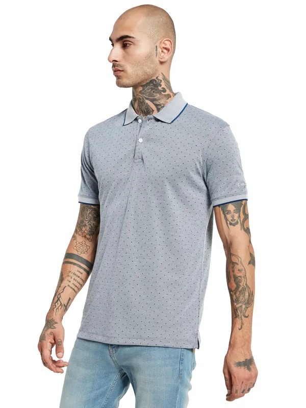 Octave Micro Ditsy Printed Polo Collar Cotton T-Shirt