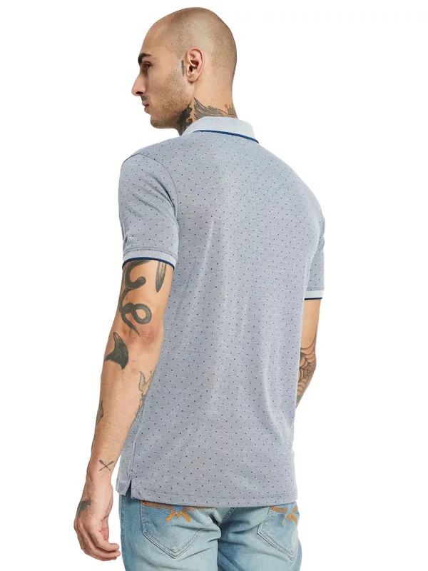 Octave Micro Ditsy Printed Polo Collar Cotton T-Shirt