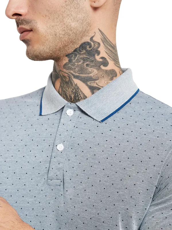 Octave Micro Ditsy Printed Polo Collar Cotton T-Shirt