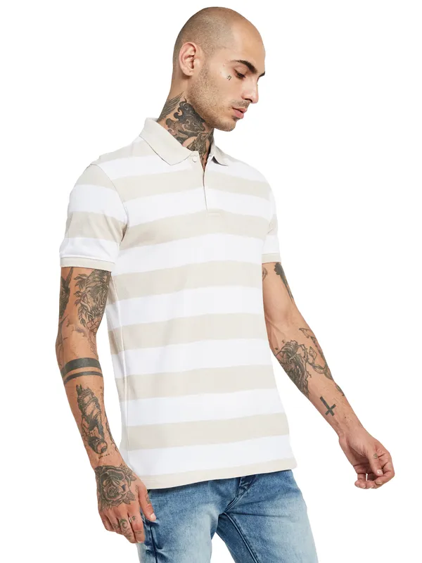 Octave Striped Polo Collar Cotton T-shirt