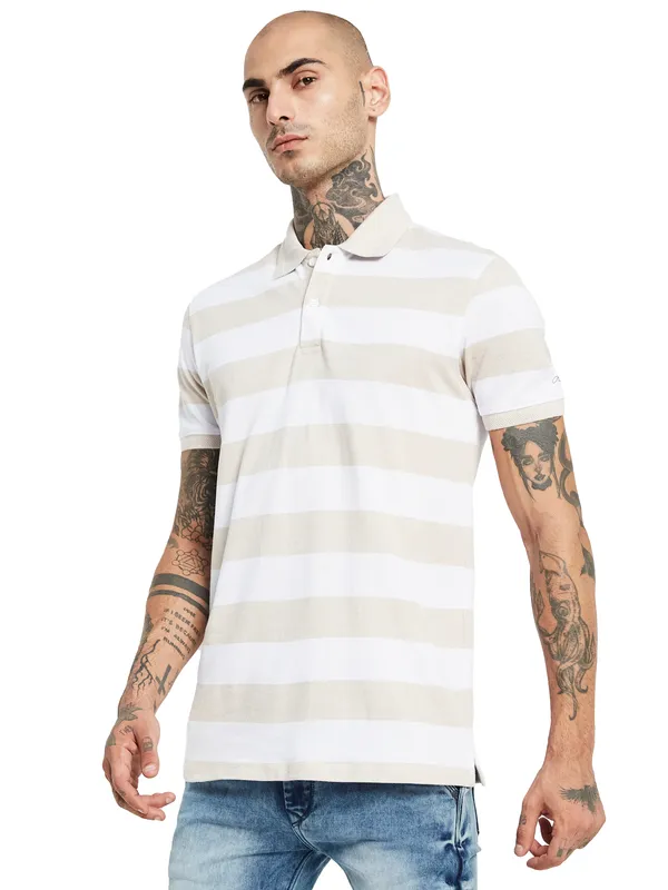 Octave Striped Polo Collar Cotton T-shirt