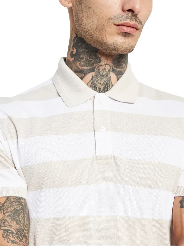 Octave Striped Polo Collar Cotton T-shirt