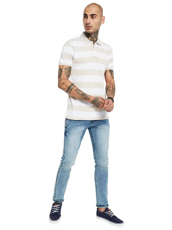 Octave Striped Polo Collar Cotton T-shirt