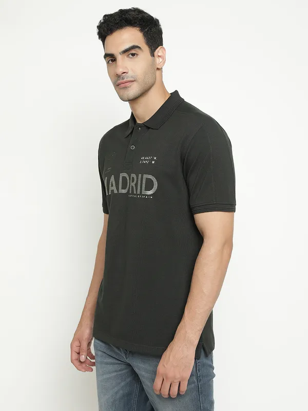 Octave Typography Printed Polo Collar Cotton Casual T-Shirt