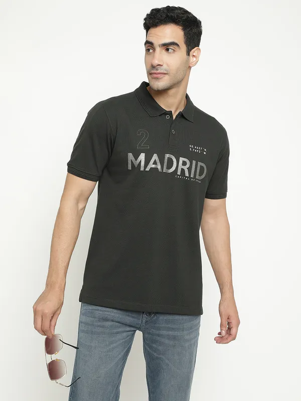 Octave Typography Printed Polo Collar Cotton Casual T-Shirt