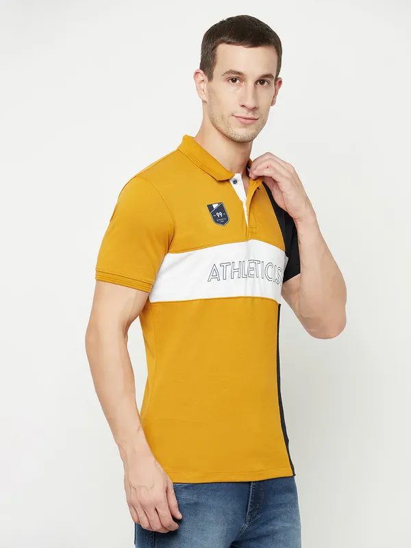 Octave Men Yellow Colourblocked Polo Collar Applique T-shirt
