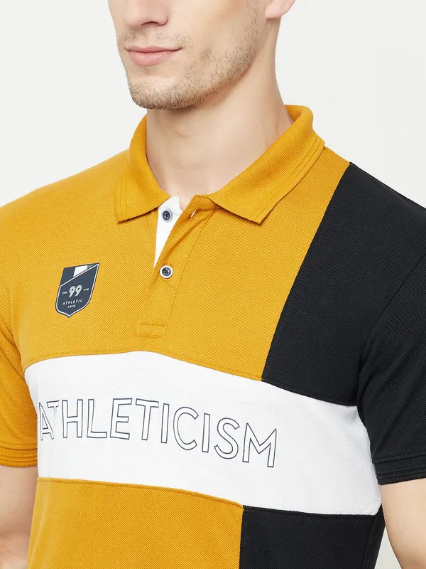 Octave Men Yellow Colourblocked Polo Collar Applique T-shirt