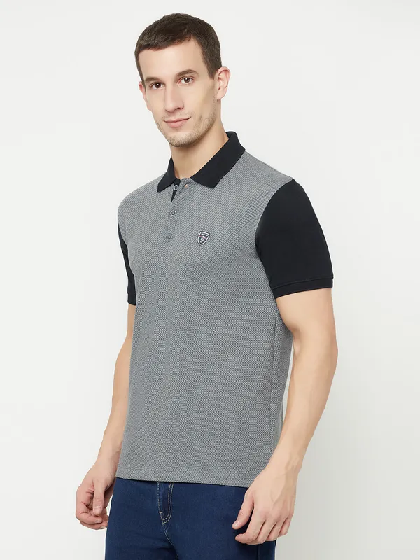Octave Men Grey Colourblocked Polo Collar T-shirt