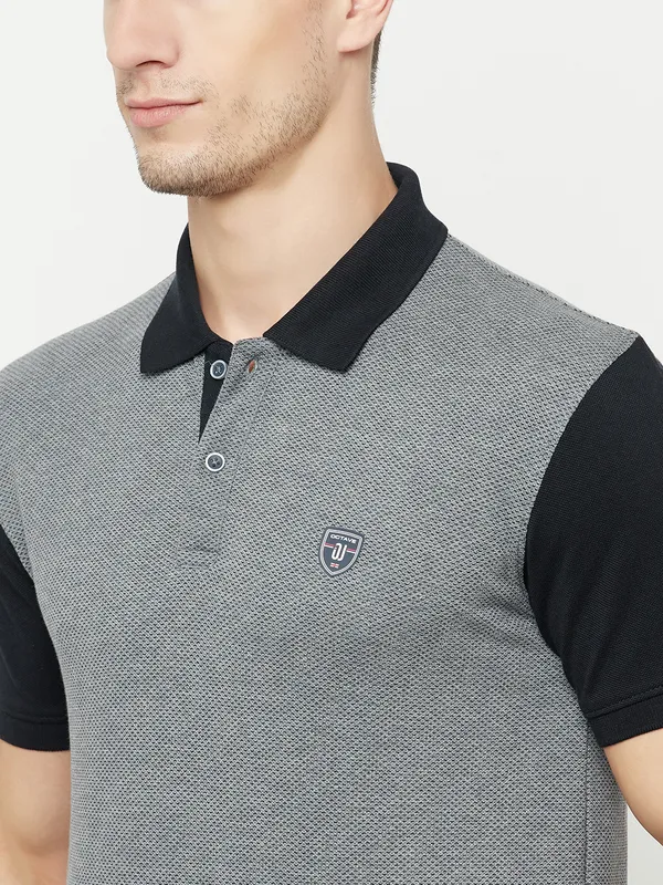 Octave Men Grey Colourblocked Polo Collar T-shirt