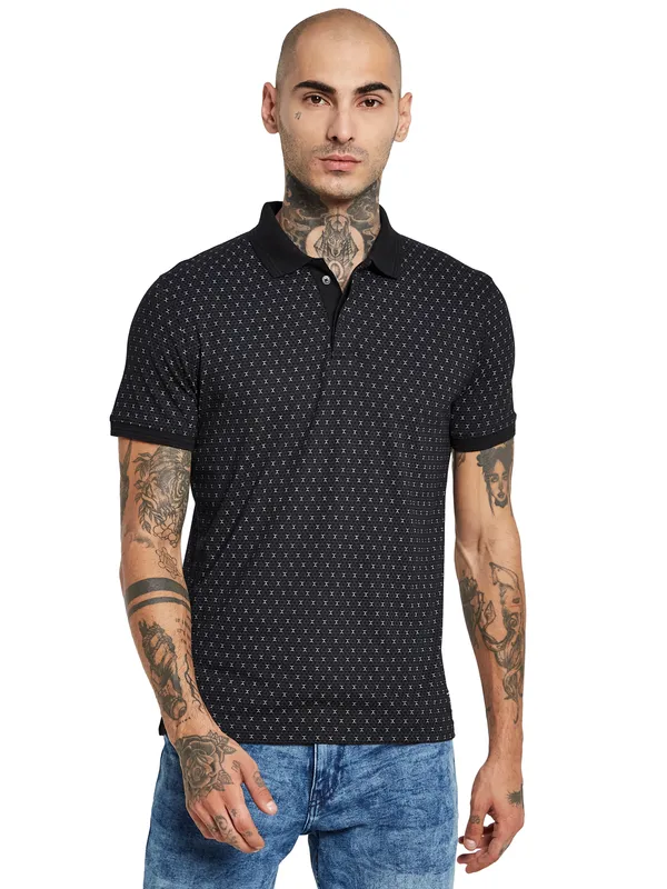 Octave Geometric Printed Polo Collar Cotton T-shirt