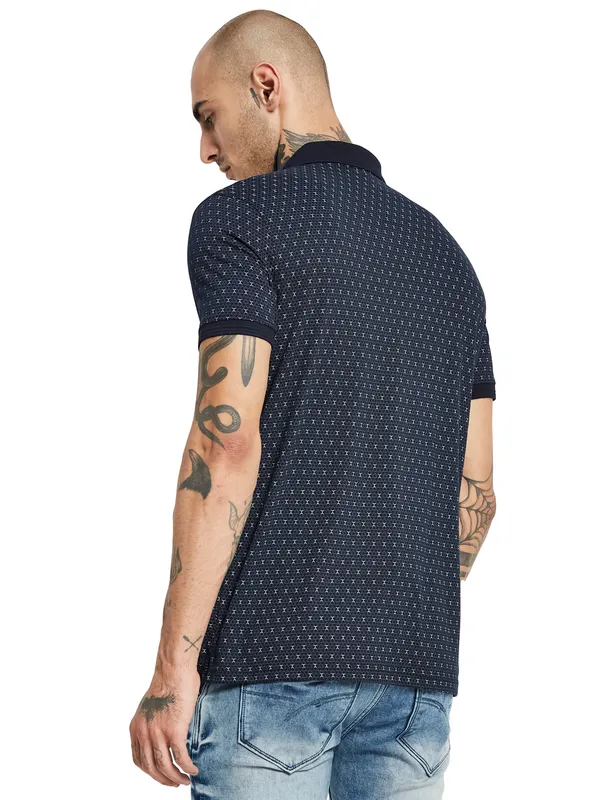 Octave Geometric Printed Polo Collar Cotton Regular Fit Casual T-shirt