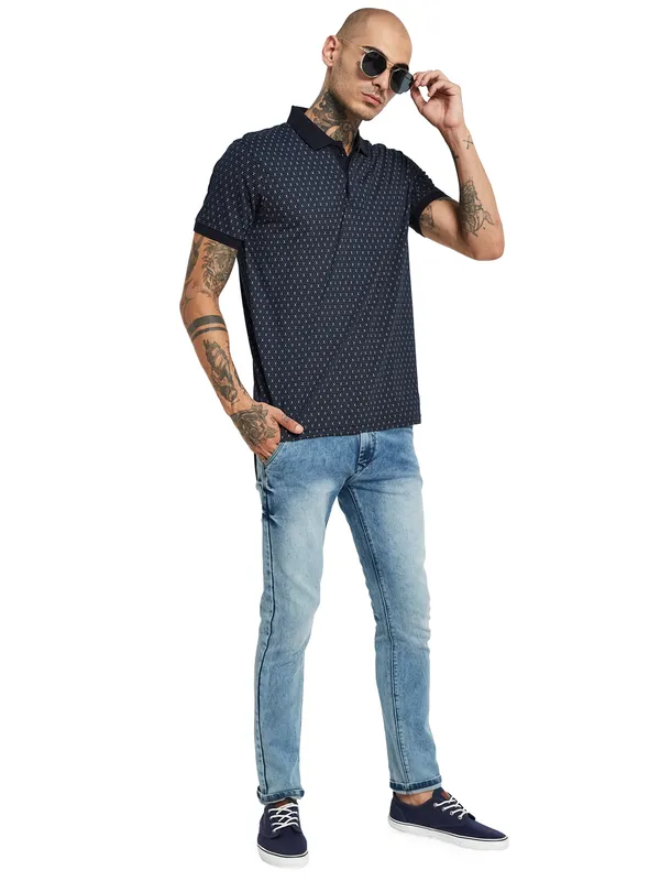 Octave Geometric Printed Polo Collar Cotton Regular Fit Casual T-shirt