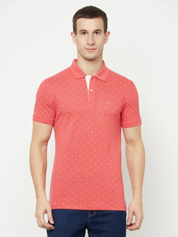 Octave Men Coral Polo Collar T-shirt