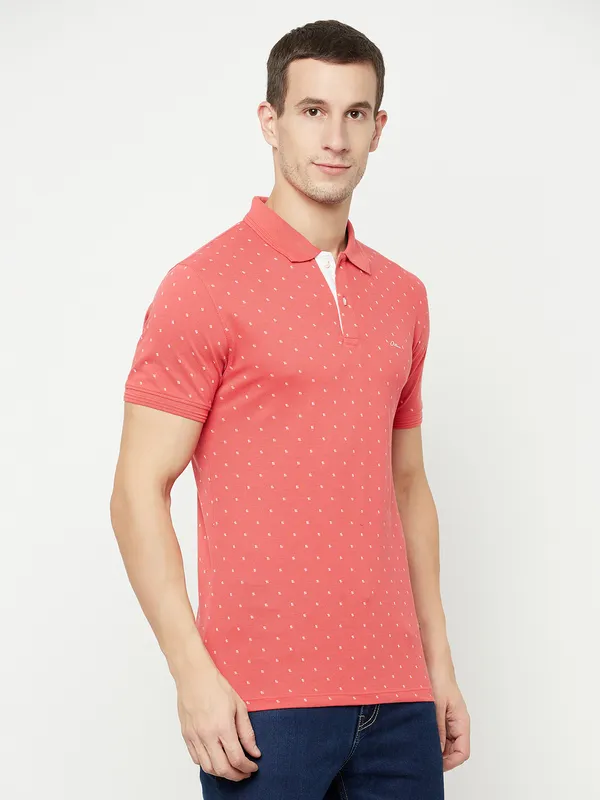 Octave Men Coral Polo Collar T-shirt