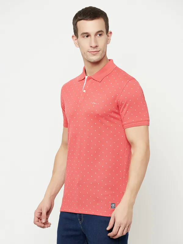 Octave Men Coral Polo Collar T-shirt