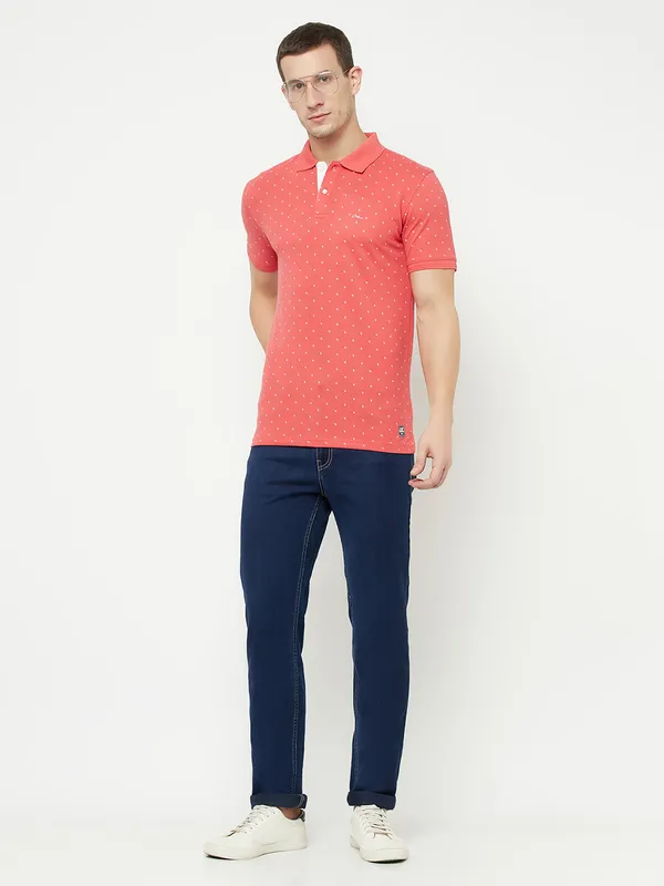 Octave Men Coral Polo Collar T-shirt