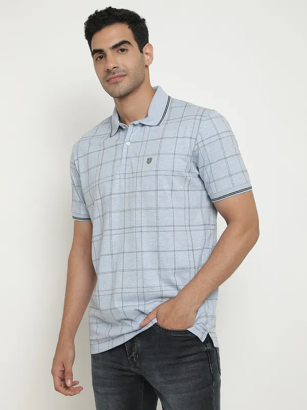 Octave Checked Polo Collar Short Sleeves Cotton T-Shirt