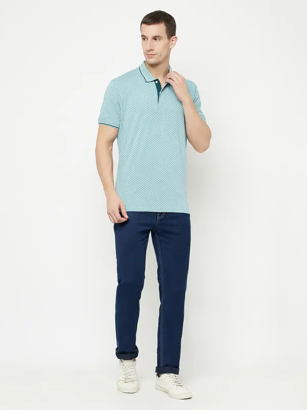 Octave Men Blue Polo Collar T-shirt