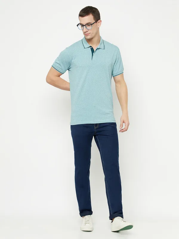 Octave Men Blue Polo Collar T-shirt