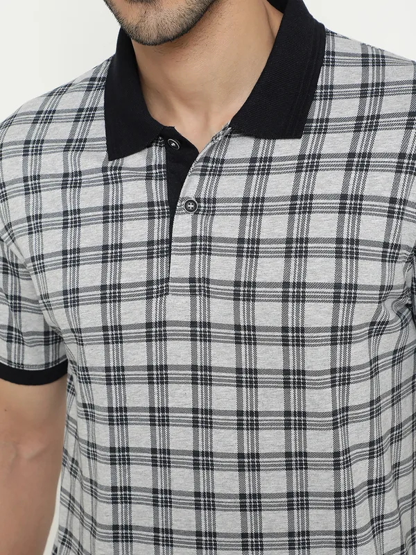 Octave Checked Polo Collar Cotton T-shirt