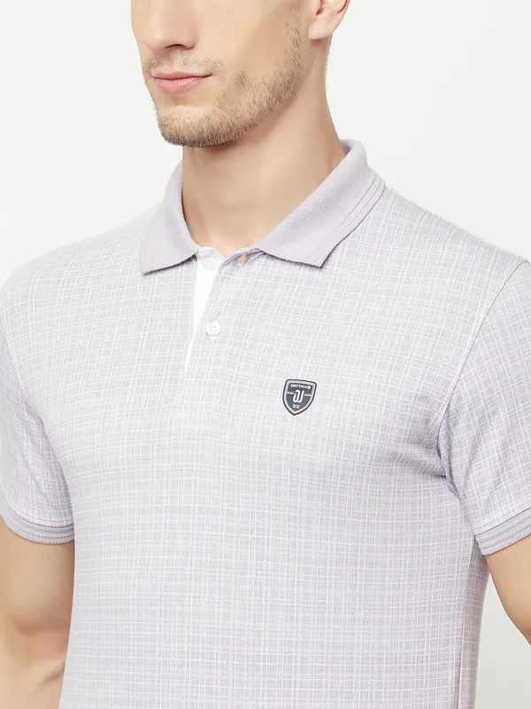 Octave Men Purple Checked Polo Collar Applique T-shirt