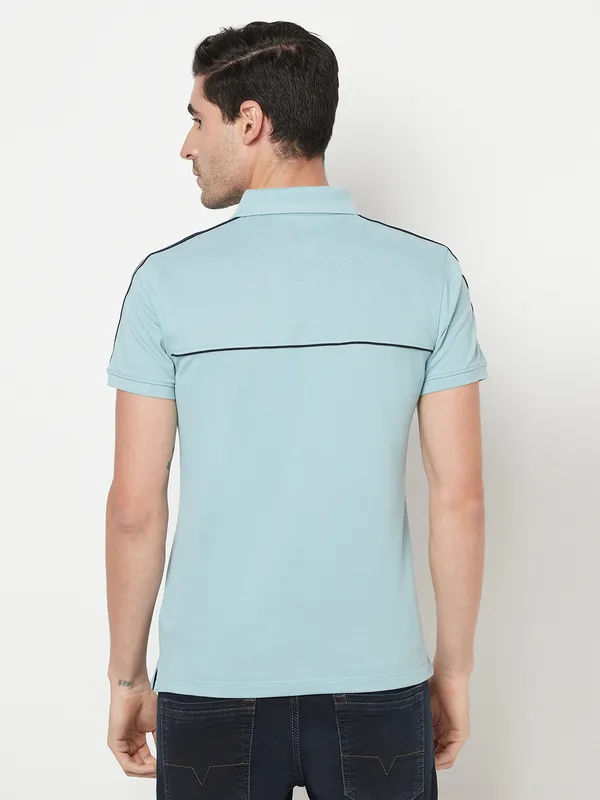 Octave Men Blue Polo Collar Cotton T-shirt