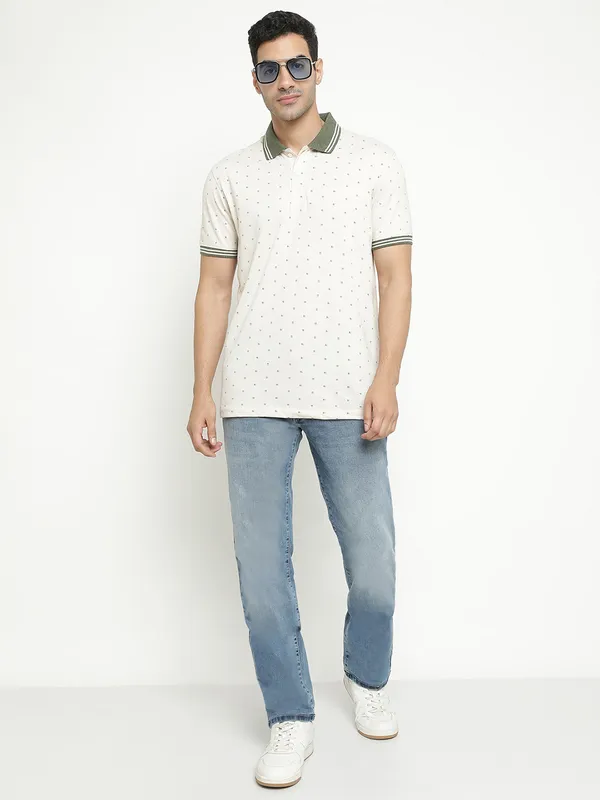 Octave Geometric Printed Polo Collar Cotton T-shirt