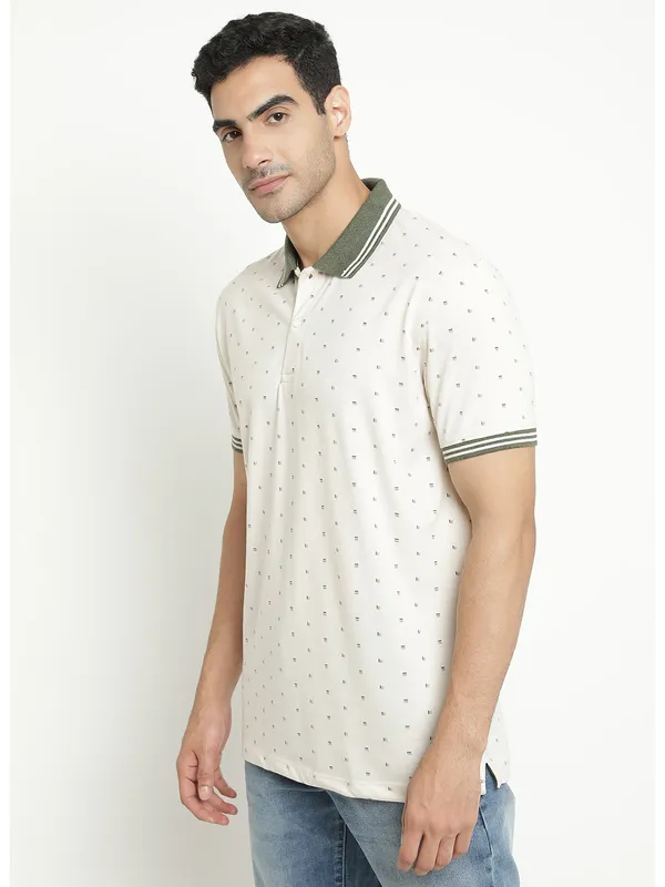 Octave Geometric Printed Polo Collar Cotton T-shirt