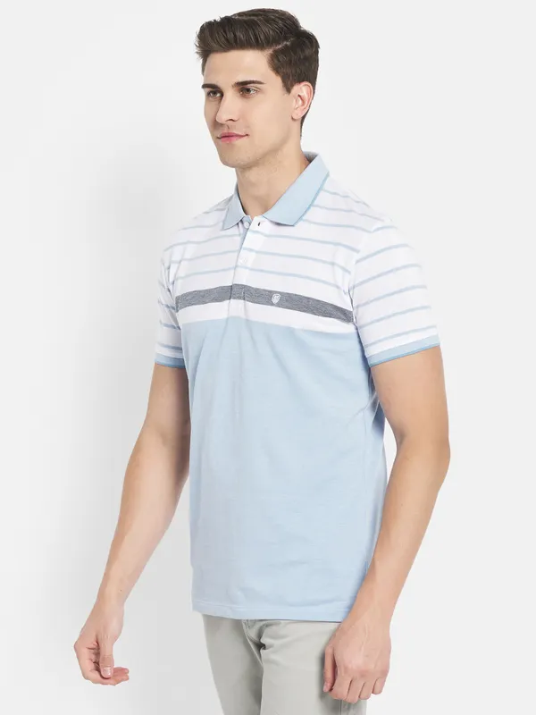 Octave Men Blue Striped Polo Collar T-shirt
