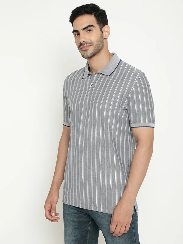 Octave Striped Polo Collar Cotton T-shirt