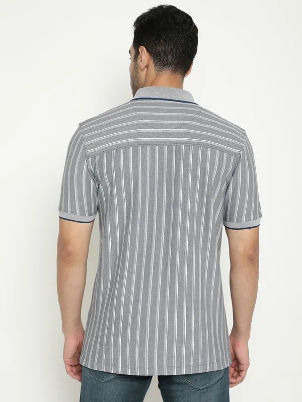 Octave Striped Polo Collar Cotton T-shirt