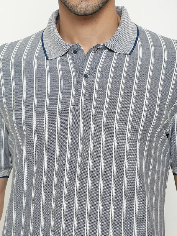 Octave Striped Polo Collar Cotton T-shirt