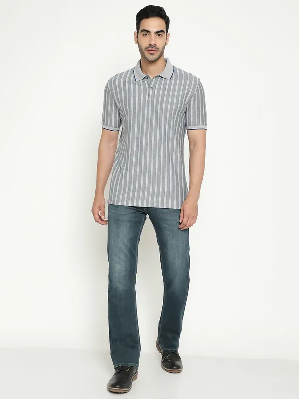 Octave Striped Polo Collar Cotton T-shirt