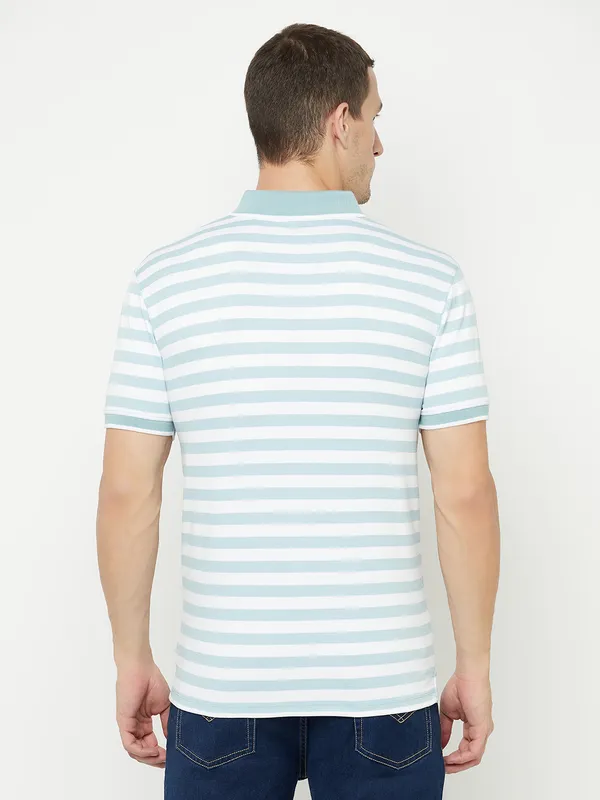Octave Men Blue Striped Polo Collar T-shirt