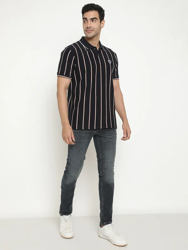 Octave Striped Polo Collar Cotton T-Shirt