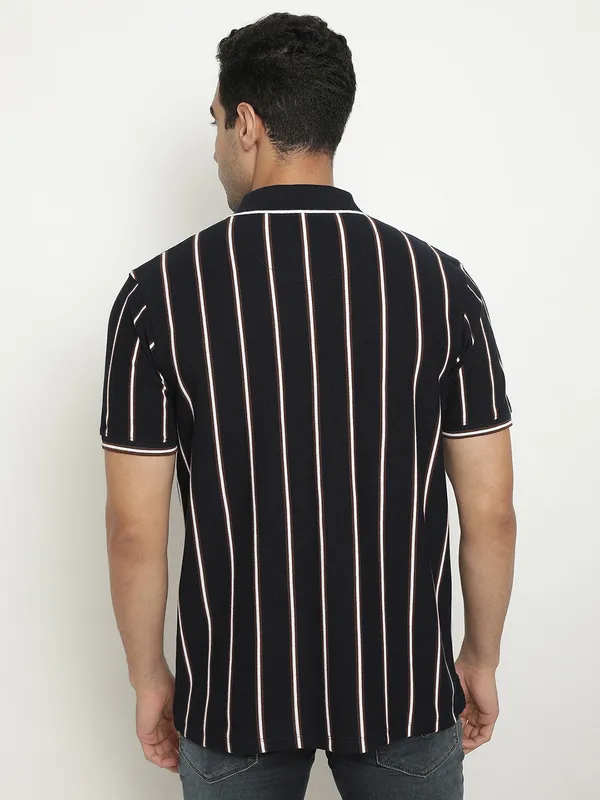 Octave Striped Polo Collar Cotton T-Shirt