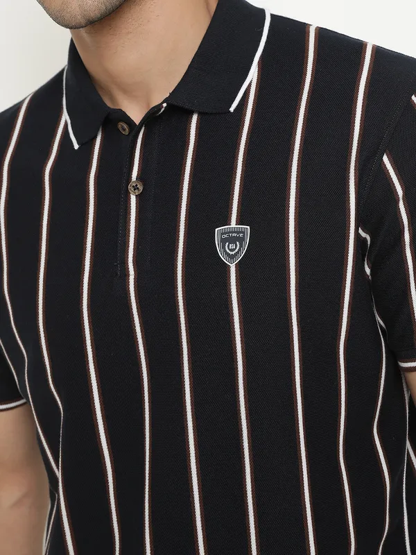 Octave Striped Polo Collar Cotton T-Shirt