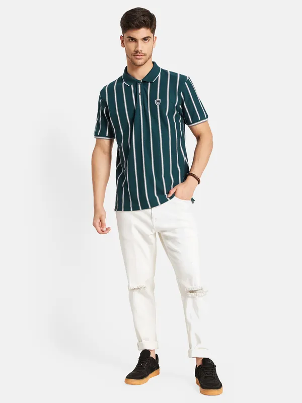 Vertical Stripes Print Polo T- Shirt