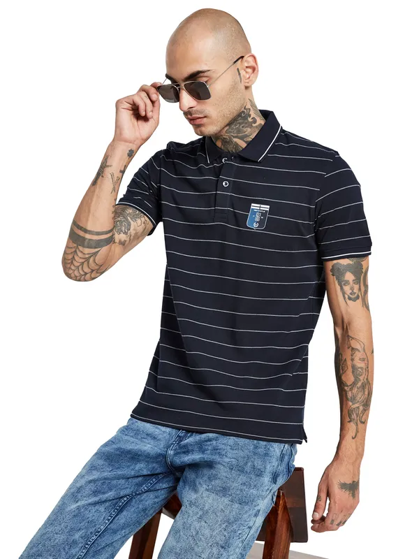 Octave Striped Polo Collar Cotton T-shirt