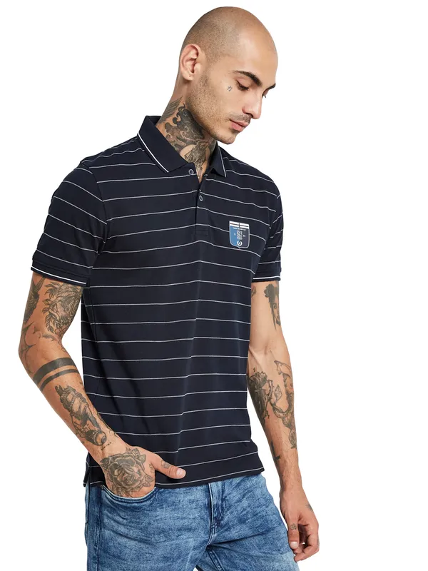Octave Striped Polo Collar Cotton T-shirt