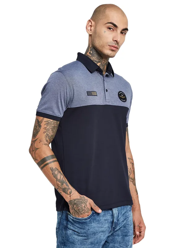 Octave Colourblocked Polo Collar Cotton T-shirt