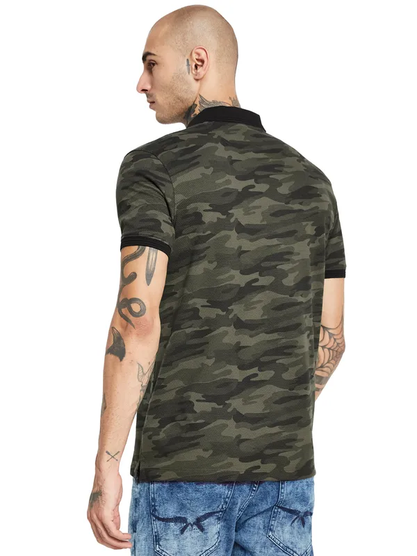 Octave Camouflage Printed Polo Collar Cotton T-shirt