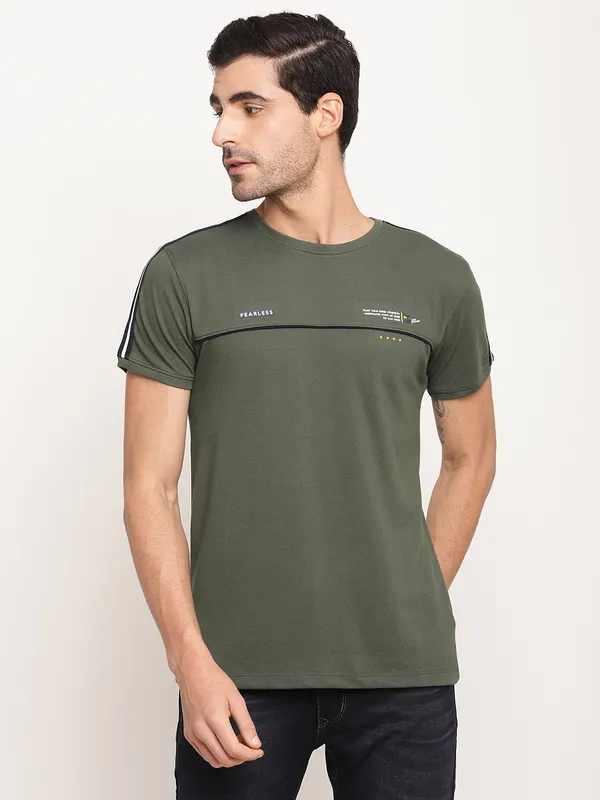 Octave Men Olive Green Typography Printed Regular-Fit T-shirt