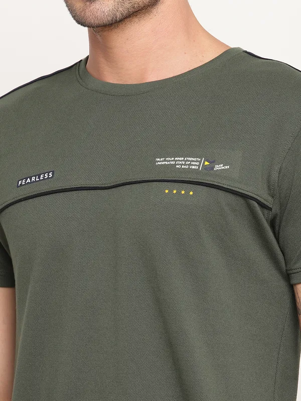 Octave Men Olive Green Typography Printed Regular-Fit T-shirt