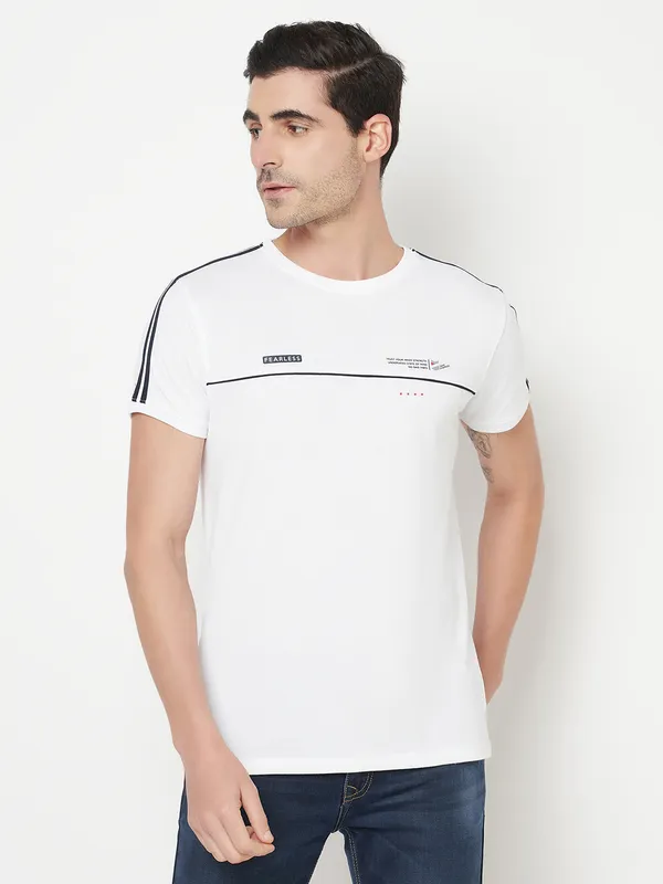 Octave Men White Solid Cotton T-shirt