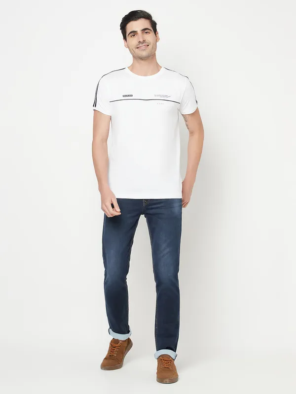 Octave Men White Solid Cotton T-shirt